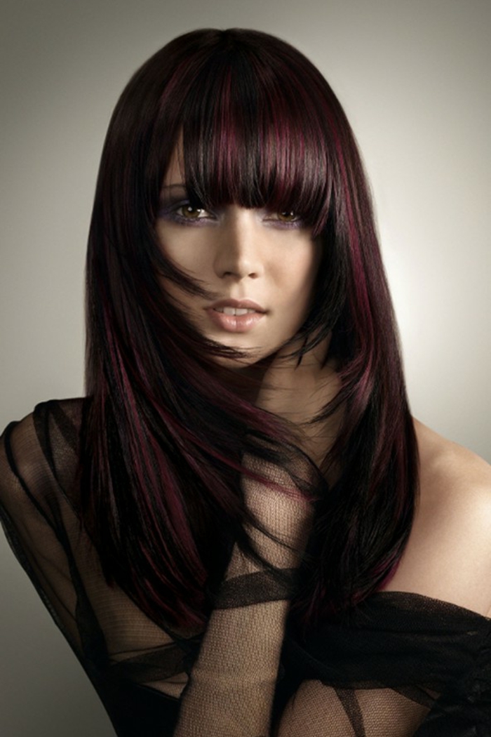 أسود-أحمر-شعر-جميلة على نحو سلس، تصفيفة الشعر