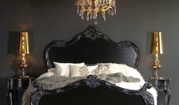 μαύρο τοίχο χρώμα-για-υπνοδωμάτιο-ενδιαφέρον-κρεβάτι σχεδιασμού