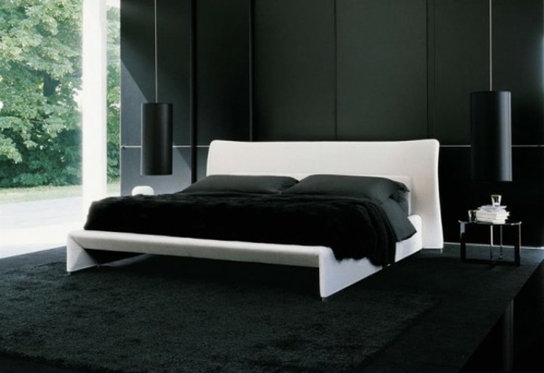μαύρο τοίχο χρώμα-για-bedroom-με μοντέρνο σχεδιασμό