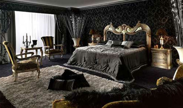 μαύρο τοίχο χρώμα-για-υπνοδωμάτιο-ρετρό εμφάνιση