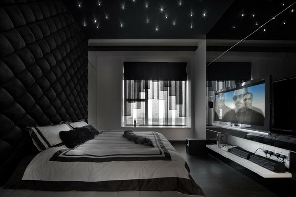 μαύρο τοίχο χρώμα-look-για-υπνοδωμάτιο υπερ-chic-