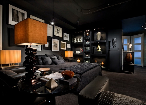 μαύρο τοίχο χρώμα-εμφάνιση-για-υπνοδωμάτιο contemporary-