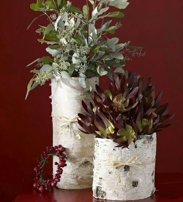 本身制作桦树树干装饰花瓶