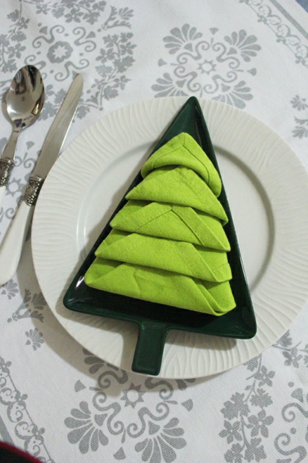 餐巾纸褶皱：圣诞节 - 装饰 - 绿色橡木树