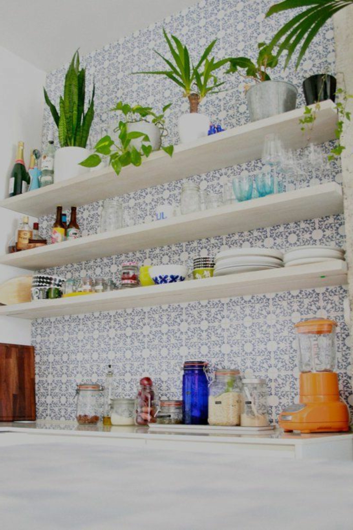 斯堪的纳维亚内部厨房厨房壁纸与浪漫模式