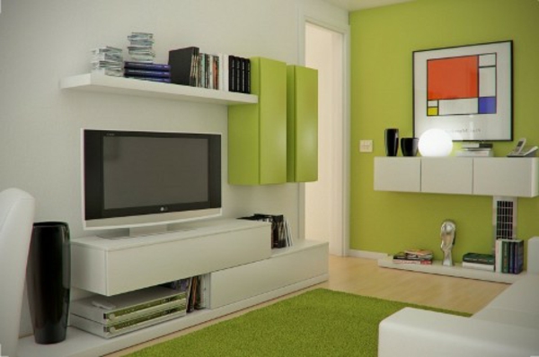 客厅设置 - 白色和绿色