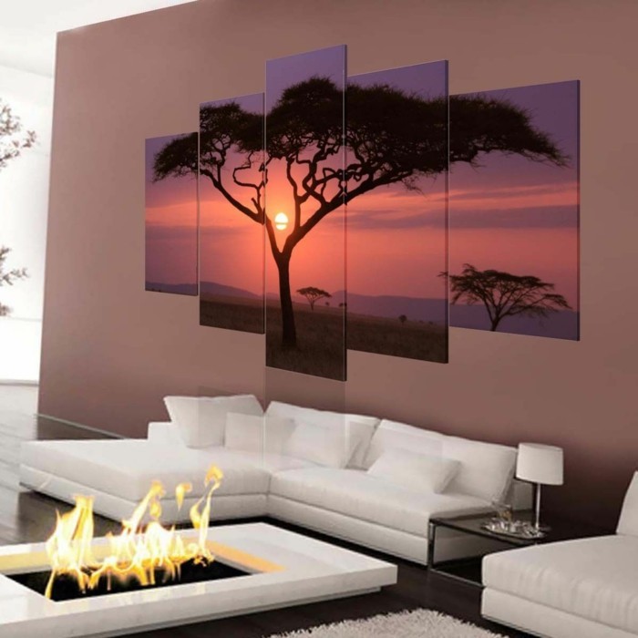coucher de soleil africain-jungle-photo collage-sur-toile Canapé d'angle-foyer