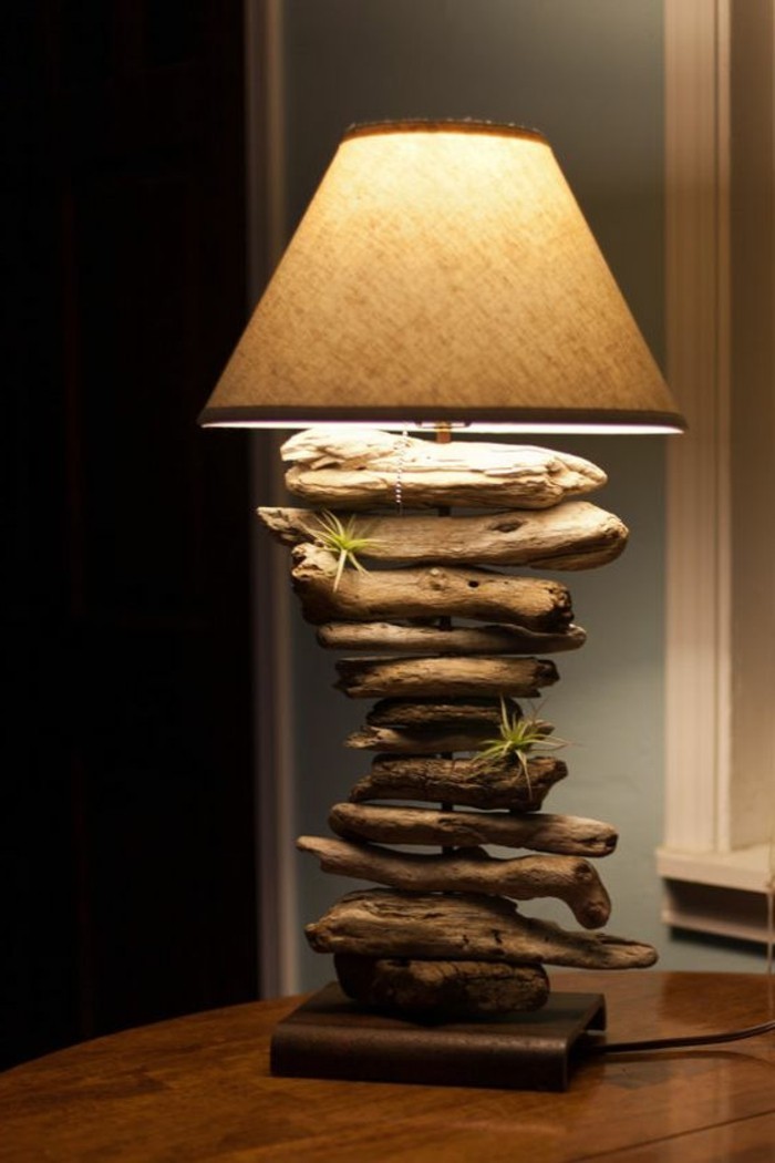 stehlampe बंद Driftwood छाया-हरे-संयंत्र लकड़ी की मेज प्रकाश
