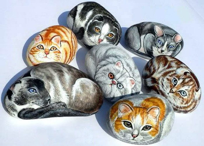 रंग पत्थर पेंट-अलग-बिल्ली-ऑन-पत्थर