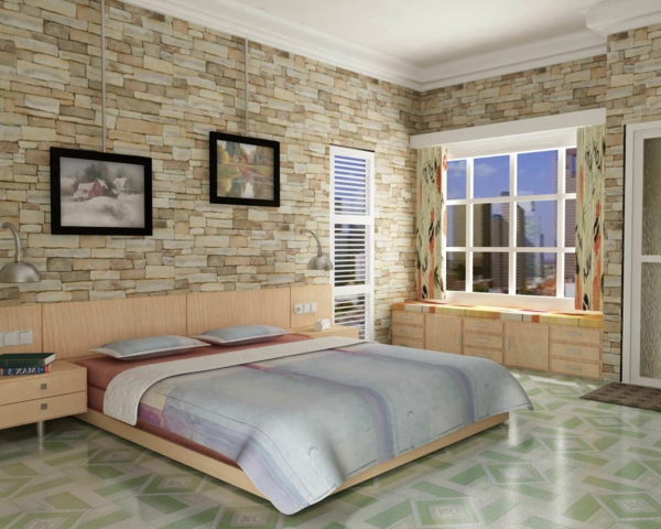 קיר אבן- in-Bedroom-bright-color תלוי תמונות
