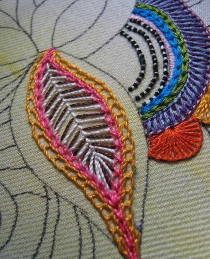 bordar-aprender-a-hoja con hilos de colores