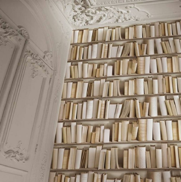 में शैली पुस्तकों दीवार क्रीम रंग-आकार दिया