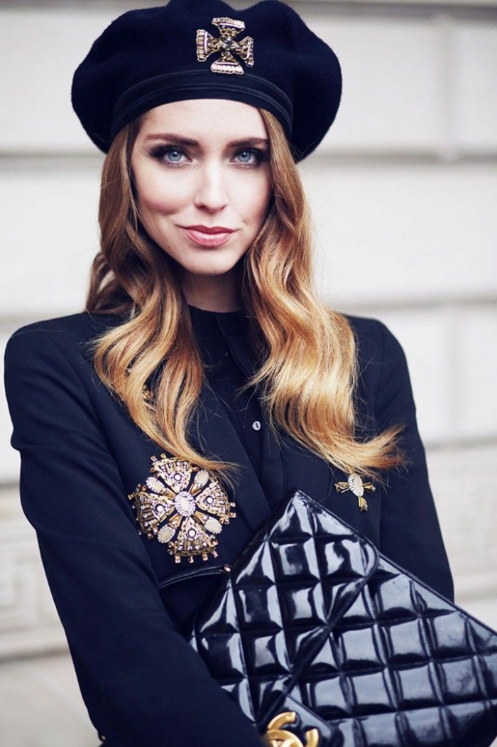 elegante ropa de laca-negro de la joyería del embrague de la decoración de oro piedra preciosa Francés-cap