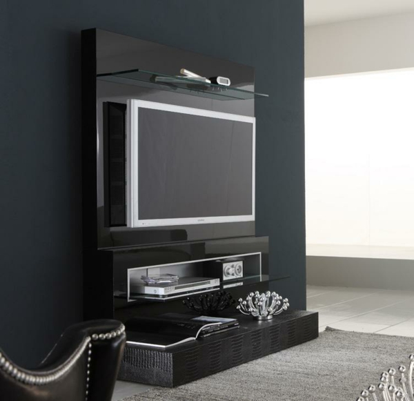 diseño elegante habitación-negro-table-negro-pared-sala de estar
