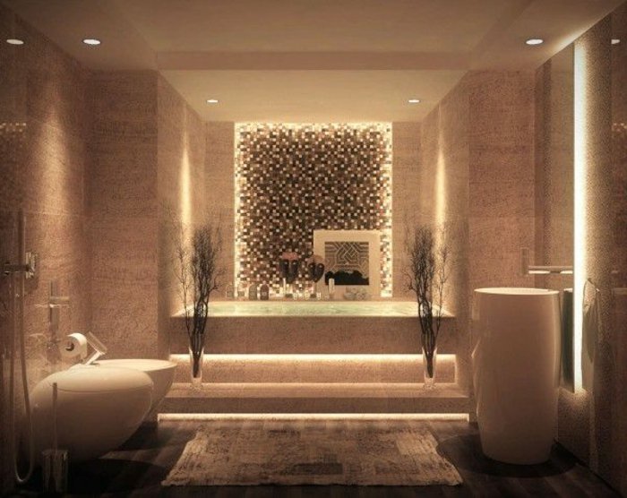 стилна баня интериор осветено огледало огледало-индиректно осветление