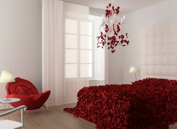 tissus-avec-roses-romantique-chambre-design-intéressant-housses de couette-en rouge