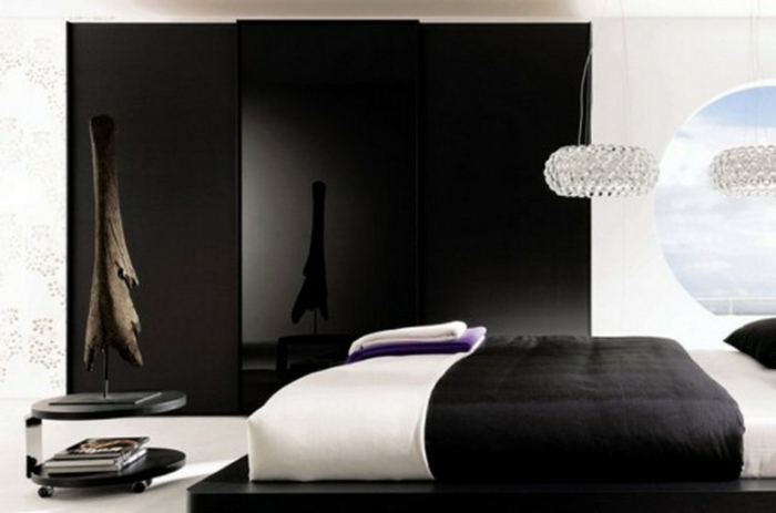 स्टाइलिश-अलमारी-काले रंग में सुरुचिपूर्ण बेडरूम