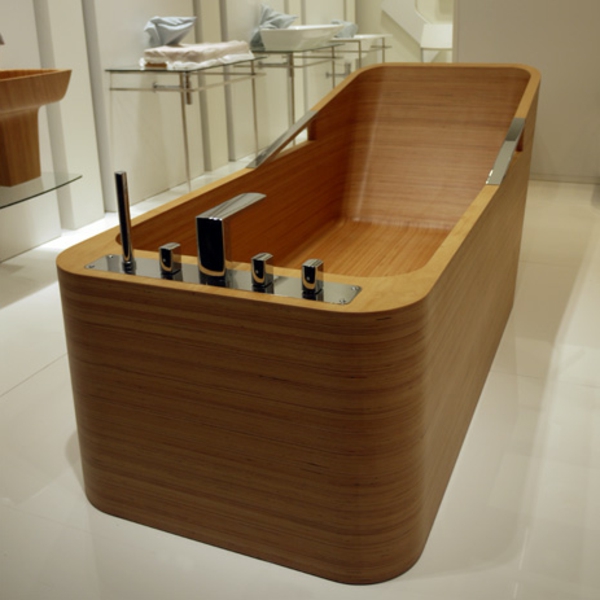 सुपर आधुनिक - स्नान-से-लकड़ी के बाथरूम डिजाइन