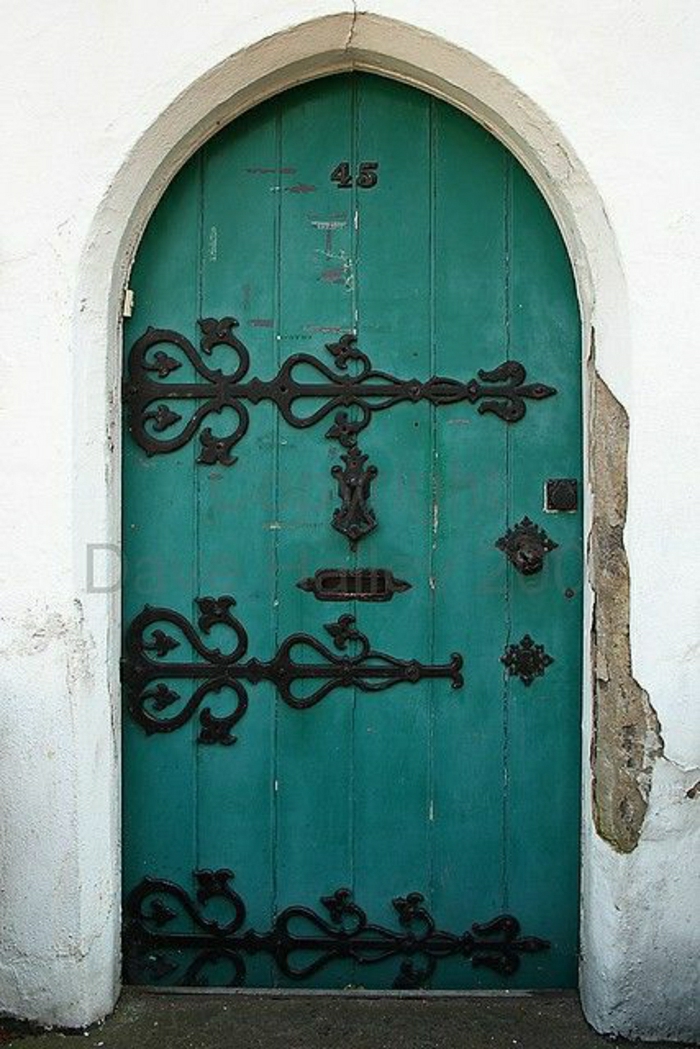 אריסטוקרטית דלת טורקיז-צבע וקישוטים שחורים