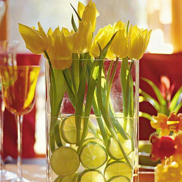 装饰 - 黄 - 郁金香切花玻璃花瓶