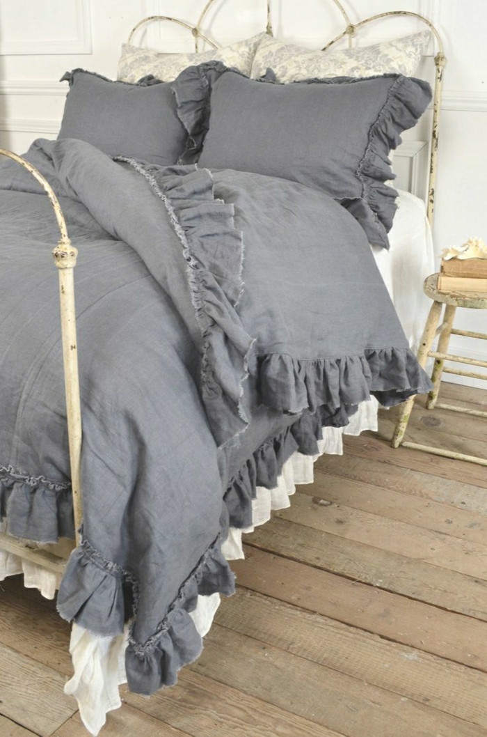 colcha cama de hierro gris-vendimia