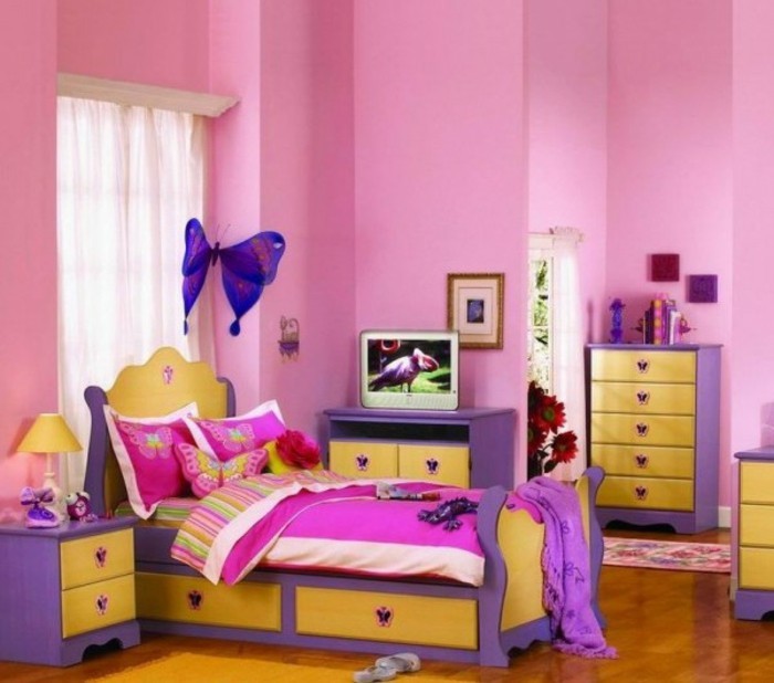 papier peint pour fille-rose-murs-et-beau-meubles