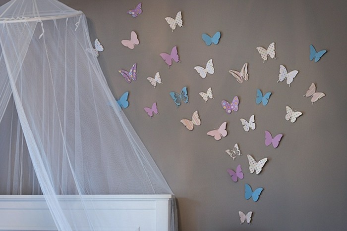 papier peint de gris-mur-fille-grand-papier papillons-en