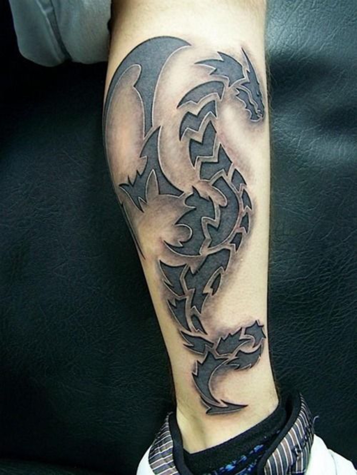 tatuaje en la pierna, dragón, motivos de tatuajes para hombres, ideas de tatuajes masculinos