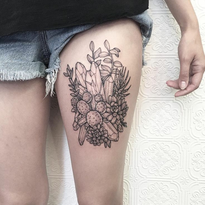 tatuointi malli väliaikainen tatuoinnit jalka reiteen kiteet ja kukat luonnon symboli