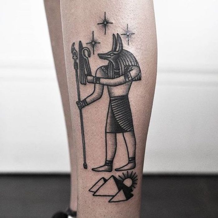 un tatuaje de Egipto el dios de la muerte - símbolos egipcios y estrella todo tatuaje negro