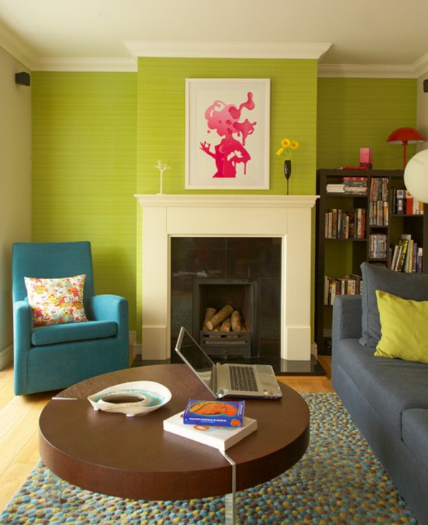 Diseñar-en-verde-colores-en-sala de estar-gran pared de la sala