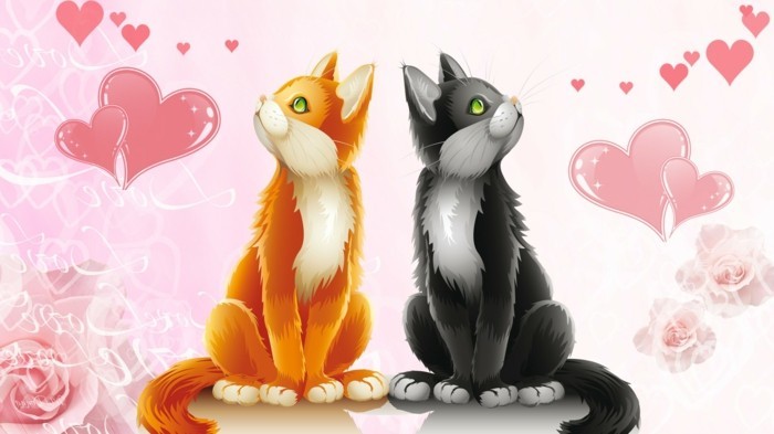 pra-životinja-dva mačka-Valentine tapeta