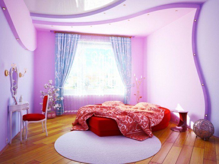 महान-रूम के लिए महिला-सुरुचिपूर्ण और आधुनिक दीवार डिजाइन और गुलाबी-कालीन