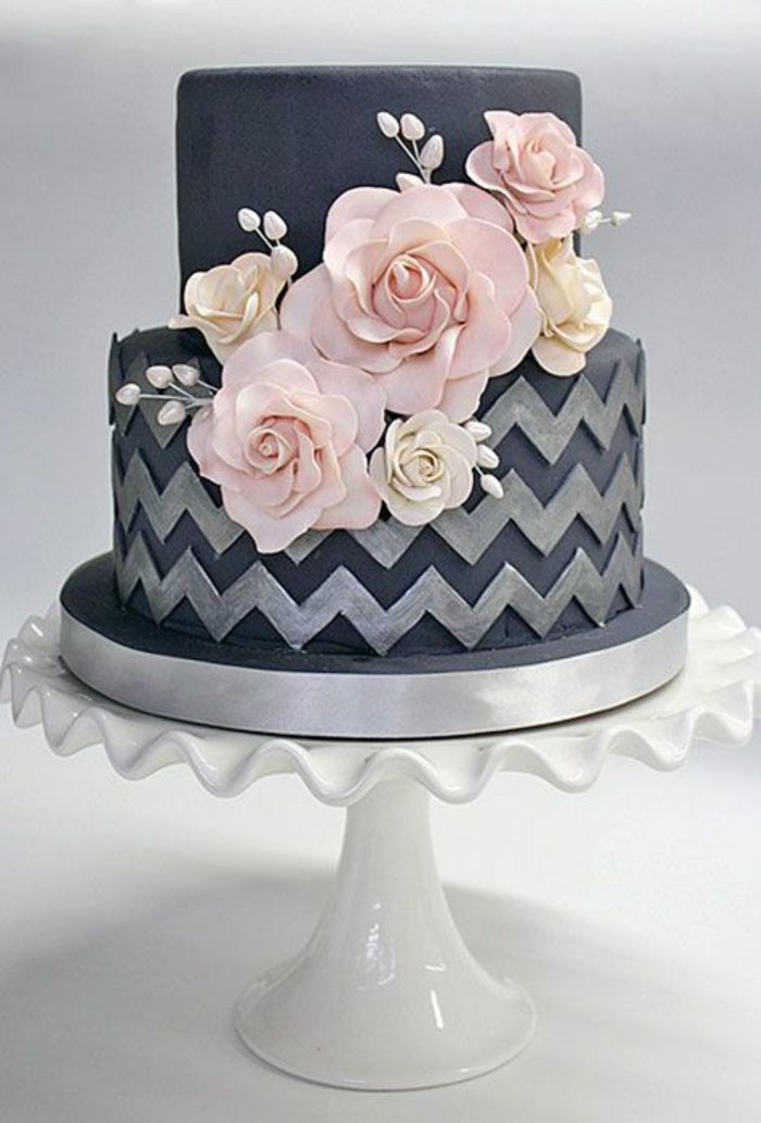 pie-to-18-születésnapját Geburtstagstorten-fekete-szürke-pie-with-finom fondant-Art Flower Rose