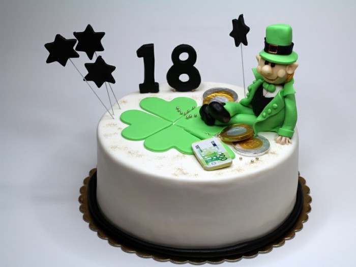 पाई-टू-18-Geburtstagstorten जन्मदिन का केक-Gluecksbringer पैसे हरी तिपतिया घास डेको