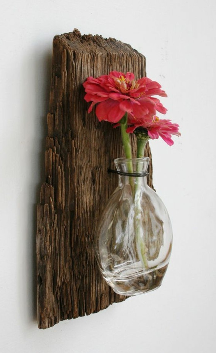 Driftwood-टिंकर-wanddeko-खुद-मेकअप गुलाबी फूल ग्लास फूलदान-पानी