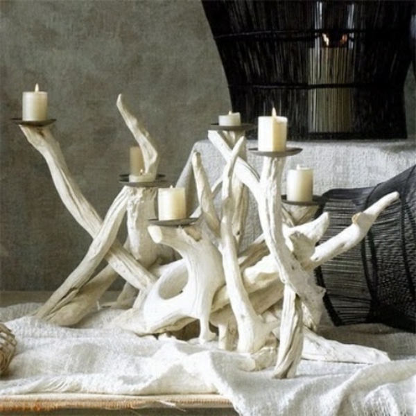 driftwood kynttilänjalka - valkoinen muotoilu