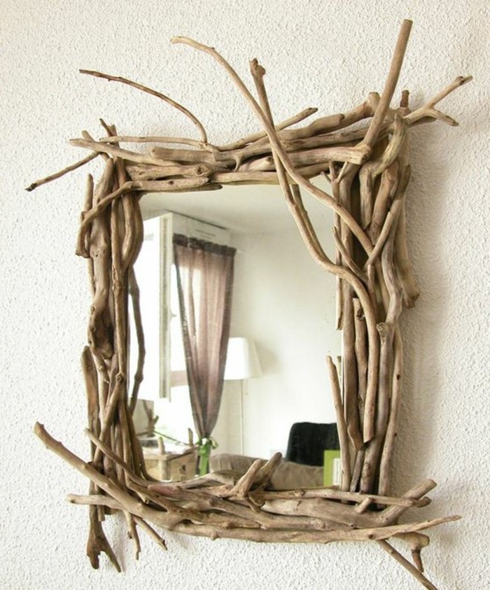 ajopuut wanddeko-neliö-peili-, jossa on runko-of-puu-seinä-DIY