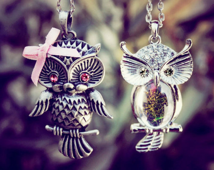 Owl медальон-шик-благородно-специално-сребристо-сладко-надут-розово-скъпоценни камъни-лукс-нова модерна