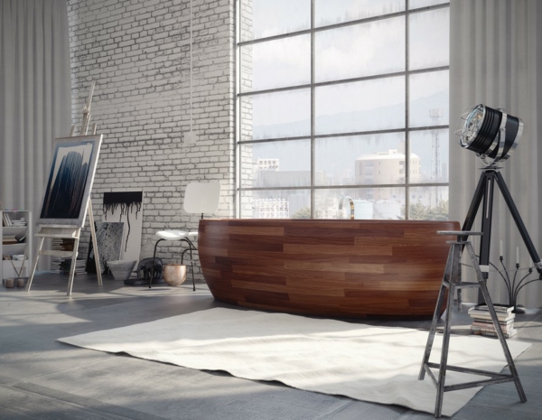लकड़ी डिजाइन विचार से अति आधुनिक स्नान