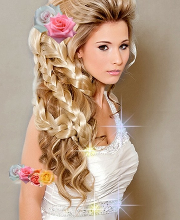 Rosas ultramodernas del peinado de boda árabe pican en el pelo