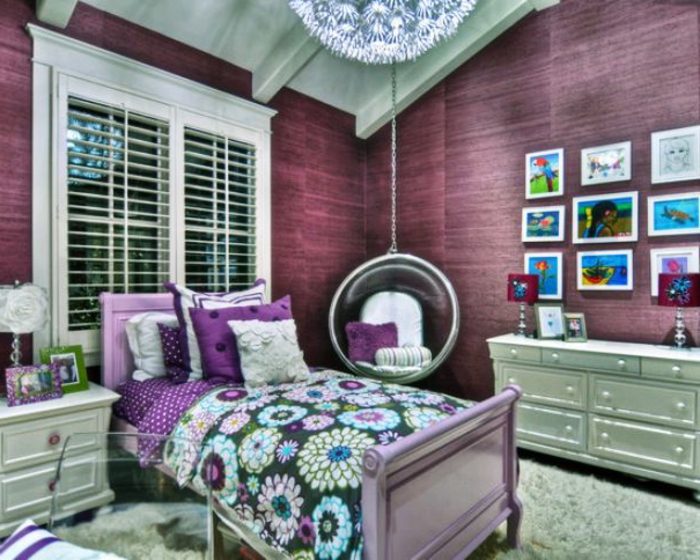 疯狂wohnideen紫色，墙壁式的卧室