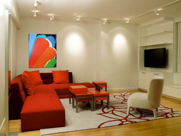 lumoava-valaistus-ideat-for-living-room-kaunis sohva punaisella