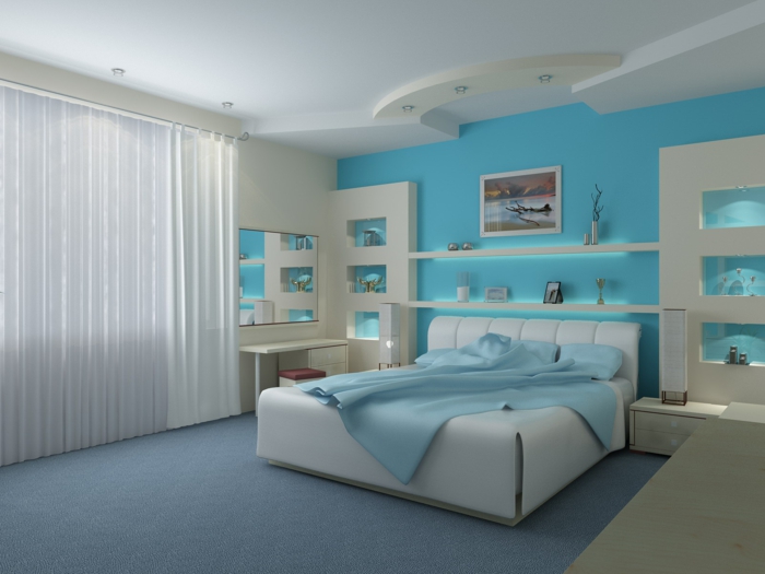 paredes pintadas-dormitorio-luz de color azul de la pared