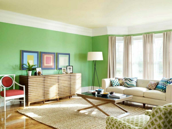 墙上绘画 - 创意 - 客厅 - 绿色光幕 - 米色 - 墙上的三张照片