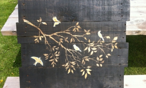 wanddeko-مع-الطيور صورة في الأخشاب