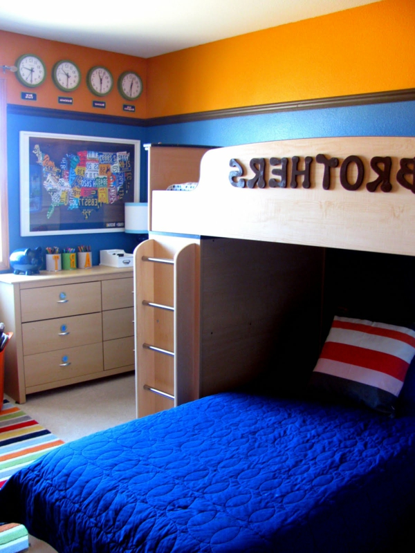墙画 - 孩子们的房间，结合了蓝色和橙色
