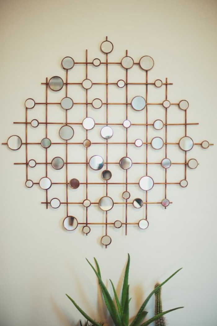 wanddeko-खुद-मेकअप दीवार सजावट-विचारों-छोटे गोल दर्पण लकड़ी