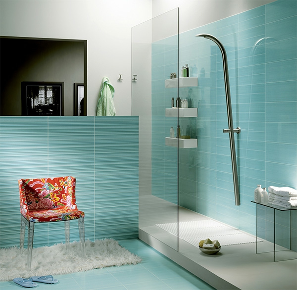mur peinture salle de bain bleu - mur de verre