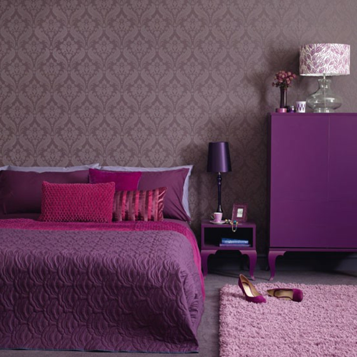 la pared del color-berry-hermosa-dormitorio-moderno de pared color del diseño